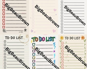 May include: A collection of six to-do list notepads with various designs. Each notepad features the text "TO-DO LIST" at the top, with checkboxes and lines for writing. Some have decorative elements like stars, hearts, and flowers.