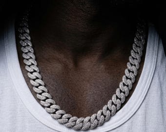VVS1 Moissanite Diamond Cuban Chain Necklace: Iced Out Link Statement Jewelry