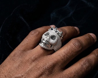 KingSkull Iced out Moissanite Ring| Size 10| Solid 925 Sterling Silver| Gothic HipHop Ring