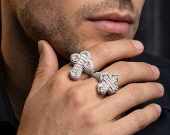 Iced Out Cross Rings| Solid 925 Sterling Silver| Moissanite |Pave |Statement Jewelry