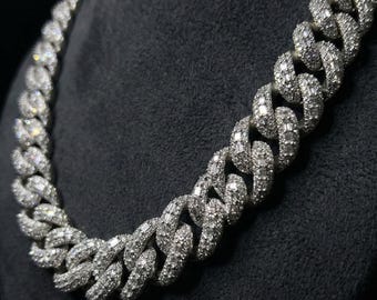 Solid 925 Silver Diamond Cuban Chain | Baguette & Round VVS1 Moissanite Stones 16mm 21in