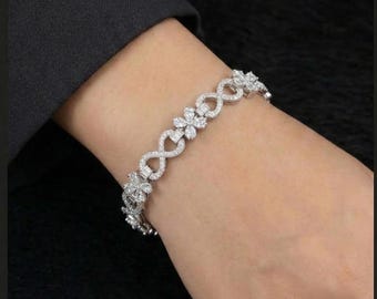 Floral Infinity Chain Bracelet| Solid 925 Sterling Silver| Moissanite| Unisex| Spring Floral Jewelry | Gift