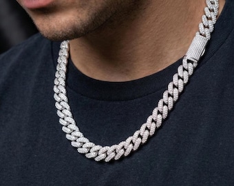 Solid 925 Cuban Chain| Double Row Diamonds| Solid Sterling Silver| VVS1 Moissanite