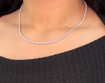 Diamond Tennis Necklace | Lab Grown | 18K Solid White Gold | Classic Style | 16.5 Length