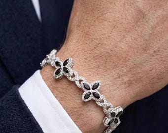 Iced Out Clover Bracelet| Solid 925 Sterling Silver| Unisex Jewelry