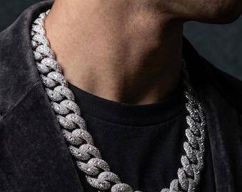 Solid 925 Sterling Silver Pave Cuban Chain | VVS1 Moissanite Diamonds, 22in