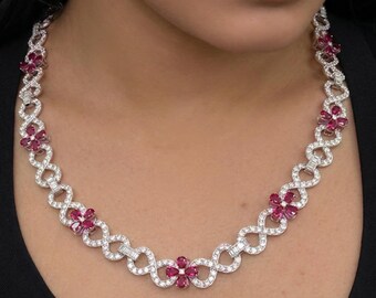 Floral Infinity Chain Necklace| Solid 925 Silver| Moissanite| Unisex| Spring Floral Jewelry| Gift