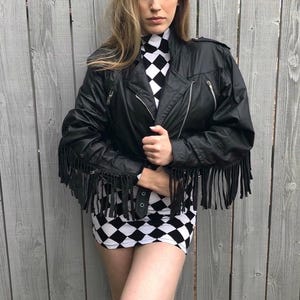 80s Cropped Leather Jacket - Etsy