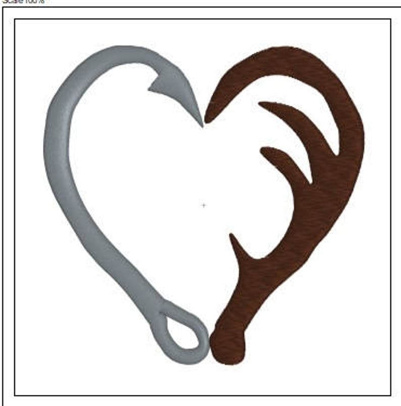 Fish Hook Deer Antler Heart Monogram Frame Machine Embroidery Etsy