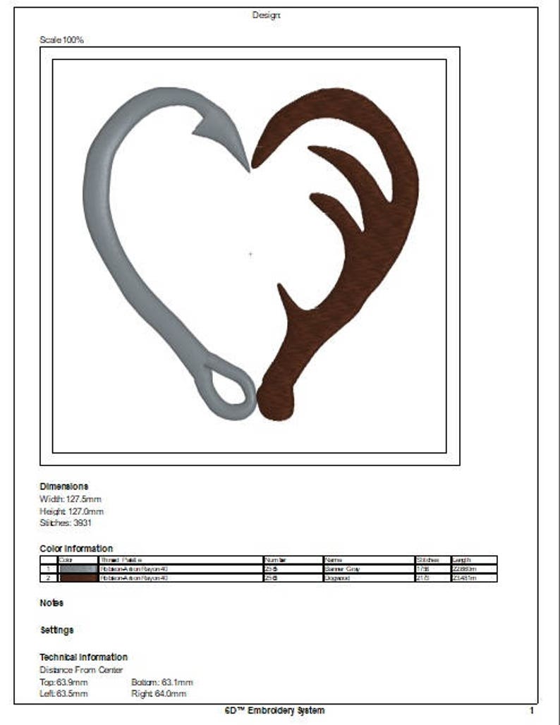 Fish Hook Deer Antler Heart Monogram Frame Machine Embroidery Etsy