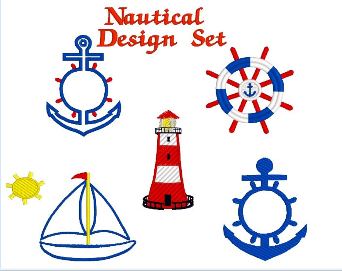 Nautical Embroidery 5 design set Lighthouse embroidery ship Etsy