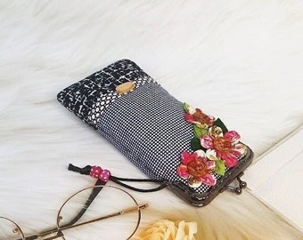 Estuche para gafas, hecho a mano con cierre de beso