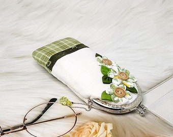 Fabric glasses case Retro eyeglass Case Soft eyeglass Case Kiss lock Handmade glass case Glasses case