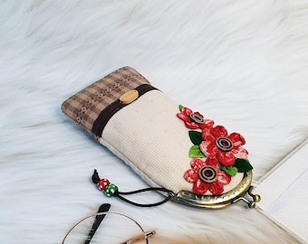 Fabric glasses case Retro eyeglass Case Soft eyeglass Case Kiss lock Handmade glass case Glasses case