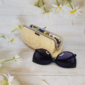 Sunglasses case Retro glasses Case Soft eyeglass Case Kiss lock Handmade glass case Glasses case Pouch purse Clip Purse image 5