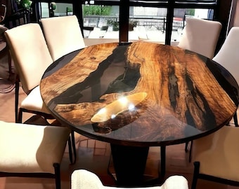 Round epoxy dining Table, Round epoxy table, Round black epoxy table, round epoxy coffee table, Round Wood Table, Round Translucent Table