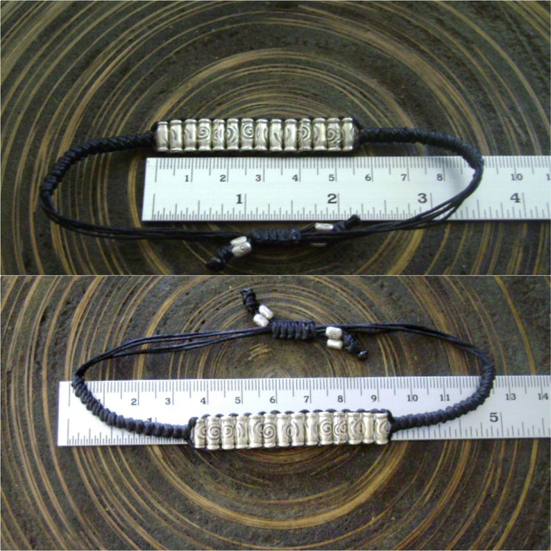 10 Waxed Cord Adjustable Silver Beaded Bracelet