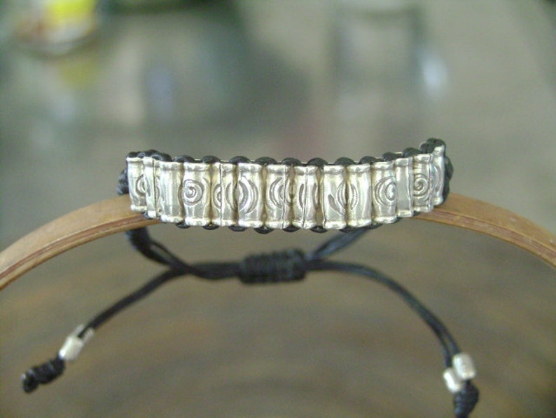 10 Waxed Cord Adjustable Silver Beaded Bracelet