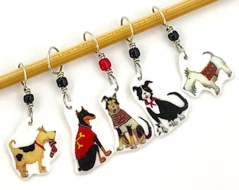 dogs in knits stitch markers, whimsical knitting accessory, fun gift for knitters and dog lovers