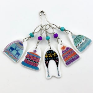 knit hat knitting stitch markers, snag free, colorful knitting accessory, fun gift for knitters image 1