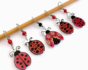 Stitch Markers LADYBUG and SUNFLOWER for Knit or Crochet set of 6