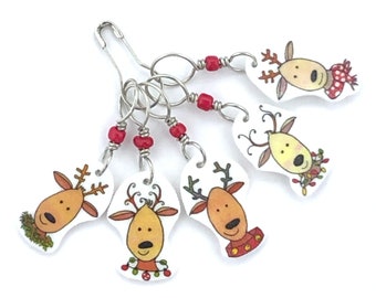 reindeer stitch markers, fun gift for knitter, knitter stocking stuffer