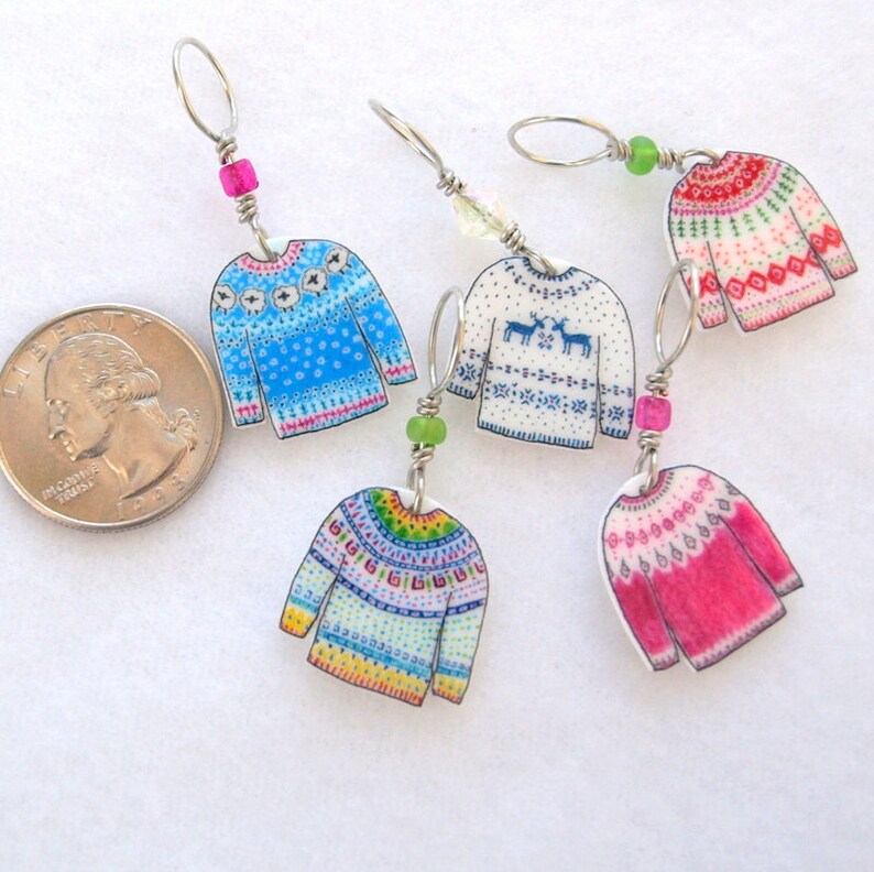 colorful sweater knitter stitch markers, snag free, colorful knitting accessory, fun gift for knitters image 3