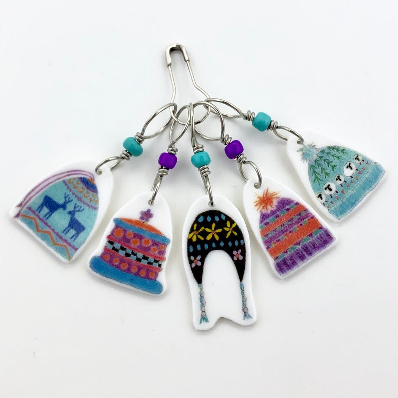 knit hat knitting stitch markers, snag free, colorful knitting accessory, fun gift for knitters image 1