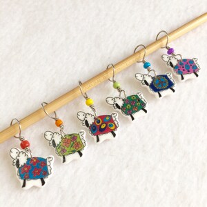 colorful coated sheep knitting stitch markers, whimsical knitting accessory, fun gift for knitters image 2