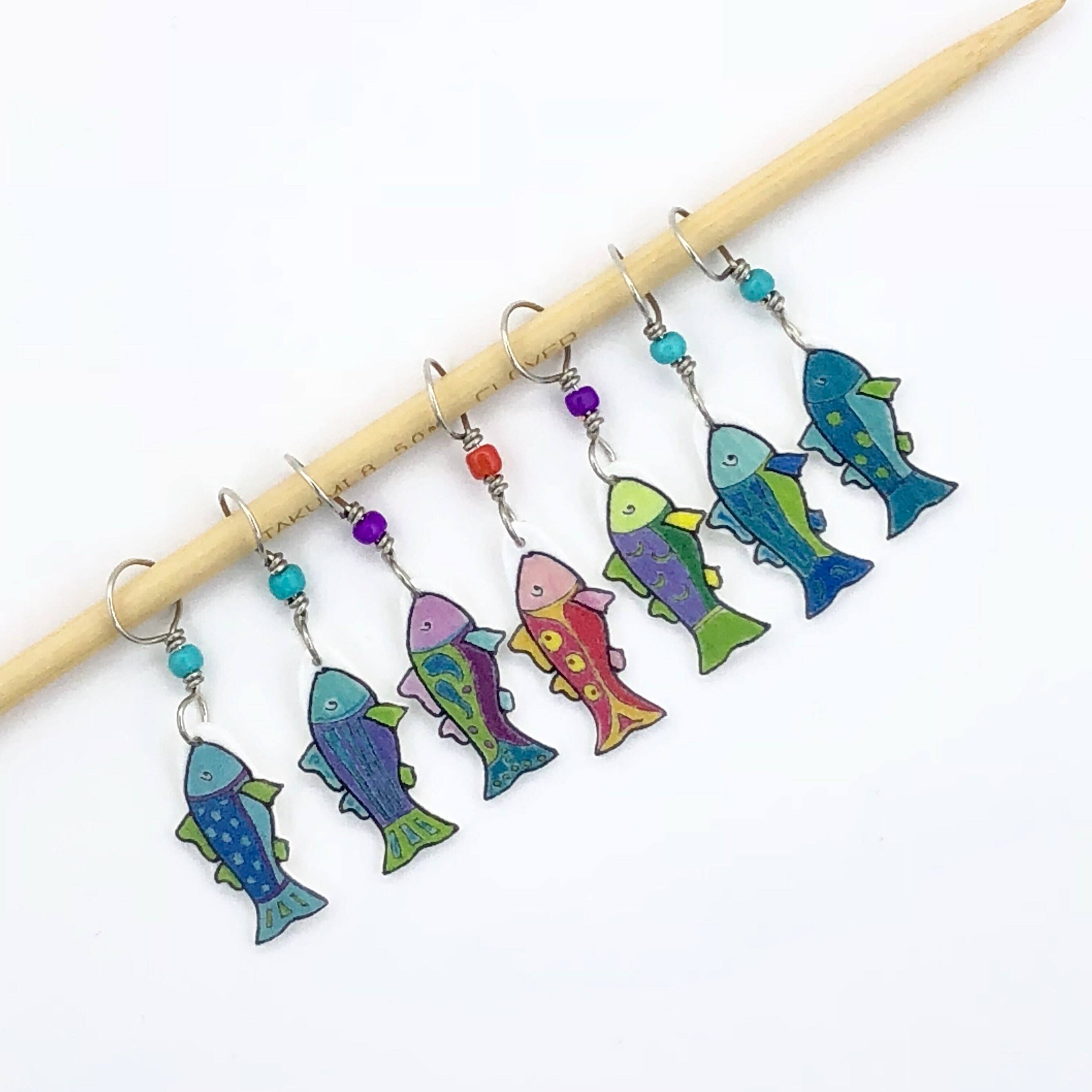 Rainbow fish stitch markers whimsical colorful set of 7 Etsy