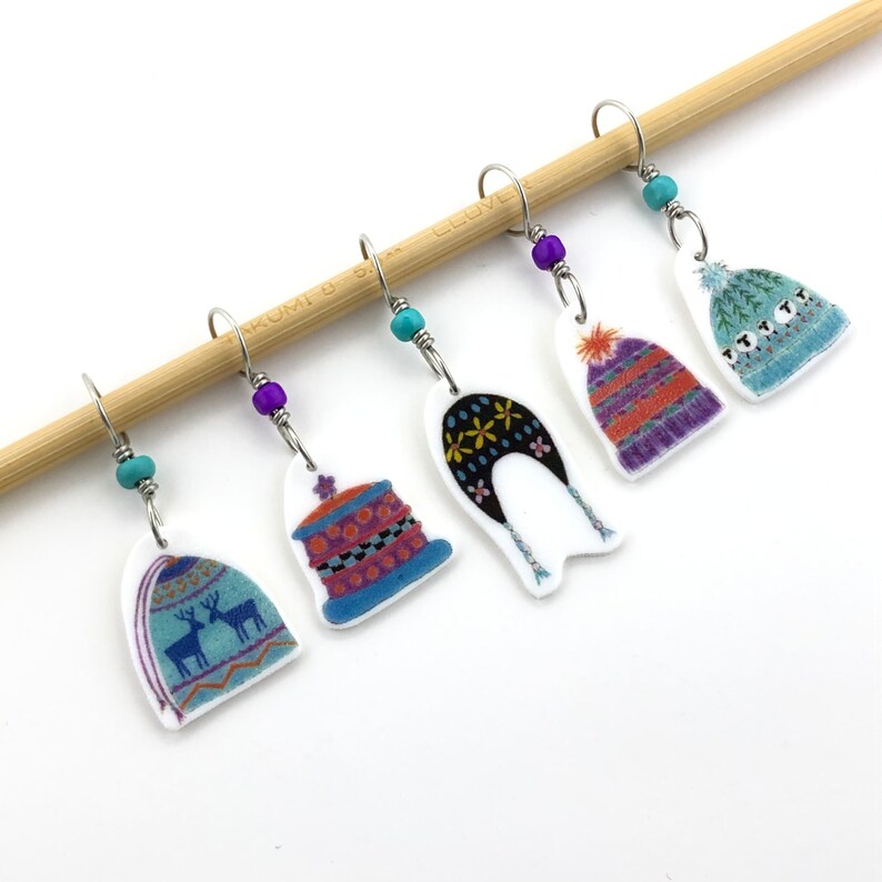 knit hat knitting stitch markers, snag free, colorful knitting accessory, fun gift for knitters image 2