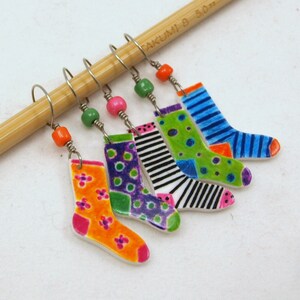 crazy socks stitch markers, snag free, colorful knitting accessory, fun gift for knitters, optional gift wrap image 2