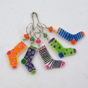 crazy socks stitch markers, snag free, colorful knitting accessory, fun gift for knitters, optional gift wrap