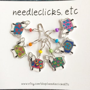 colorful coated sheep knitting stitch markers, whimsical knitting accessory, fun gift for knitters image 3