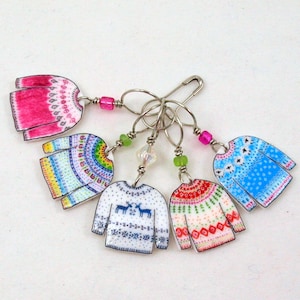 colorful sweater knitter stitch markers, snag free, colorful knitting accessory, fun gift for knitters image 2