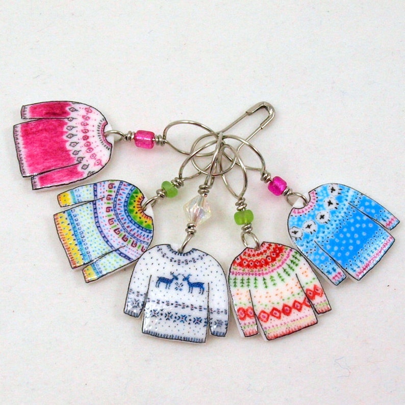 colorful sweater knitter stitch markers, snag free, colorful knitting accessory, fun gift for knitters image 2