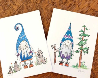 gnome note cards, adventuring nature loving little gnomes - matching stitch markers available