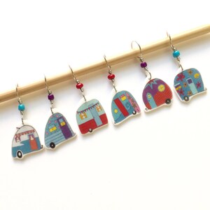 road trip! retro mini trailer stitch markers, whimsical knitting accessory, fun gift for knitters