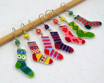 crazy socks #2, stitch markers, colorful knitting accessory, fun gift for knitters, gift wrap available