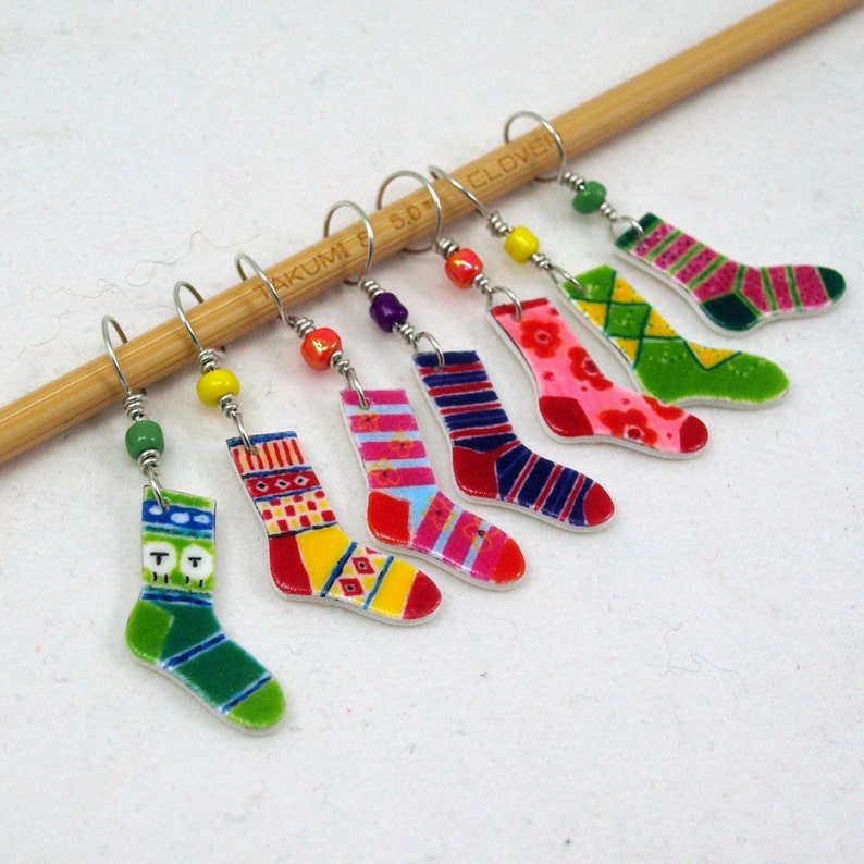 crazy socks #2, stitch markers, colorful knitting accessory, fun gift for knitters, gift wrap available 