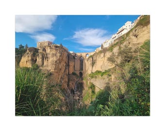 Ronda Spain Canvas Wall Art: Puente Nuevo Cliff View, Andalusia Travel Photography Print