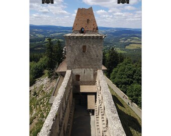 Póster enrollable del Castillo de Kasperk: decoración de paisajes montañosos checos