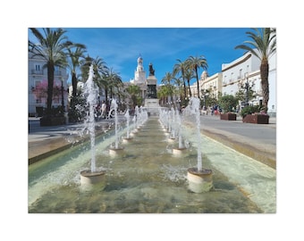 Cádiz Fountain Avenue Wall Art: Andalusia Spain Photography, Palm Trees & Water Features
