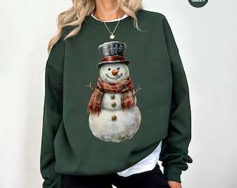 Sudadera navideña de muñeco de nieve, camiseta de muñeco de nieve adorable, camiseta navideña para mujer, camiseta de invierno adorable, regalo de Navidad, sudadera de temporada navideña