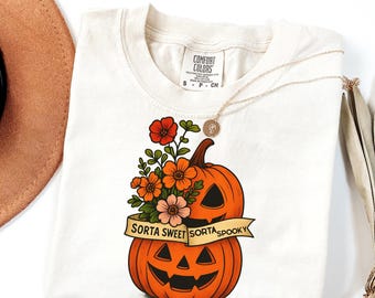 Sweet Sorta Spooky Shirt, Flower Pumpkin Shirt, Halloween PumpkinTee, Halloween Party Gift, Sarcasm Tee, Spooky Season T Shirt, Horror Shirt