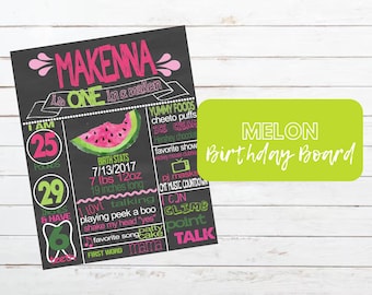 Watermelon Birthday Board, One in a Melon Birthday Chalkboard Sign, First Birthday Poster, Editable Birthday Board, Summer Party Decorations