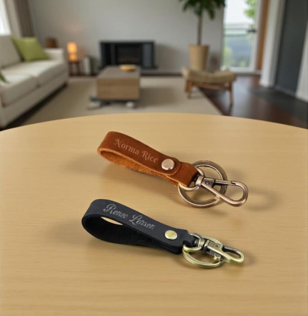 Personalized Leather Keychain | Custom Engraved Name Key Ring ...
