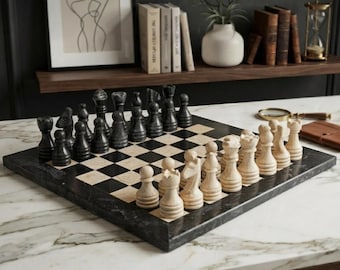 Angepasst Marmor Schach | Handgefertigtes Black & VERONO Schachfiguren Set | Einweihungsgeschenk