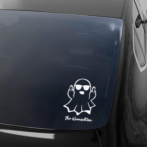 Personligt spöke-bilklistermärke "Långfinger" med anpassad text - Roligt spöke-klistermärke med namn / Instagram - JDM Tuning-dekal