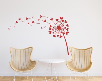Dandelion Heart Wall Decal | Floral Wall Stickers | Modern Minimal Wall Art | Vinyl Wall Decor